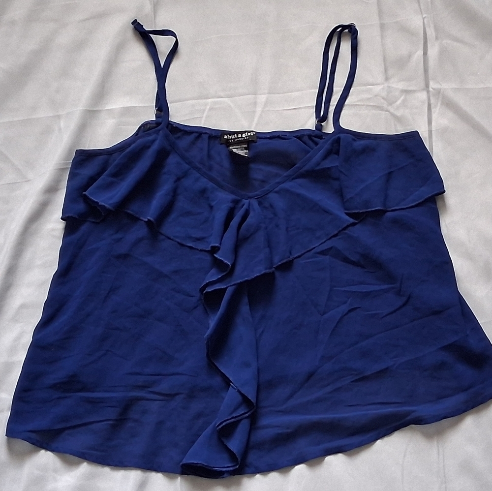 Blue Ruffle Spaghetti Strap Top